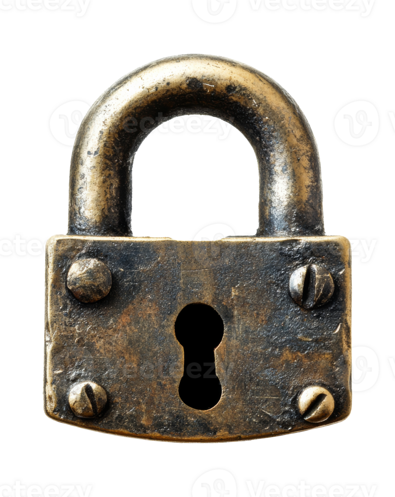 Worn vintage padlock on display png