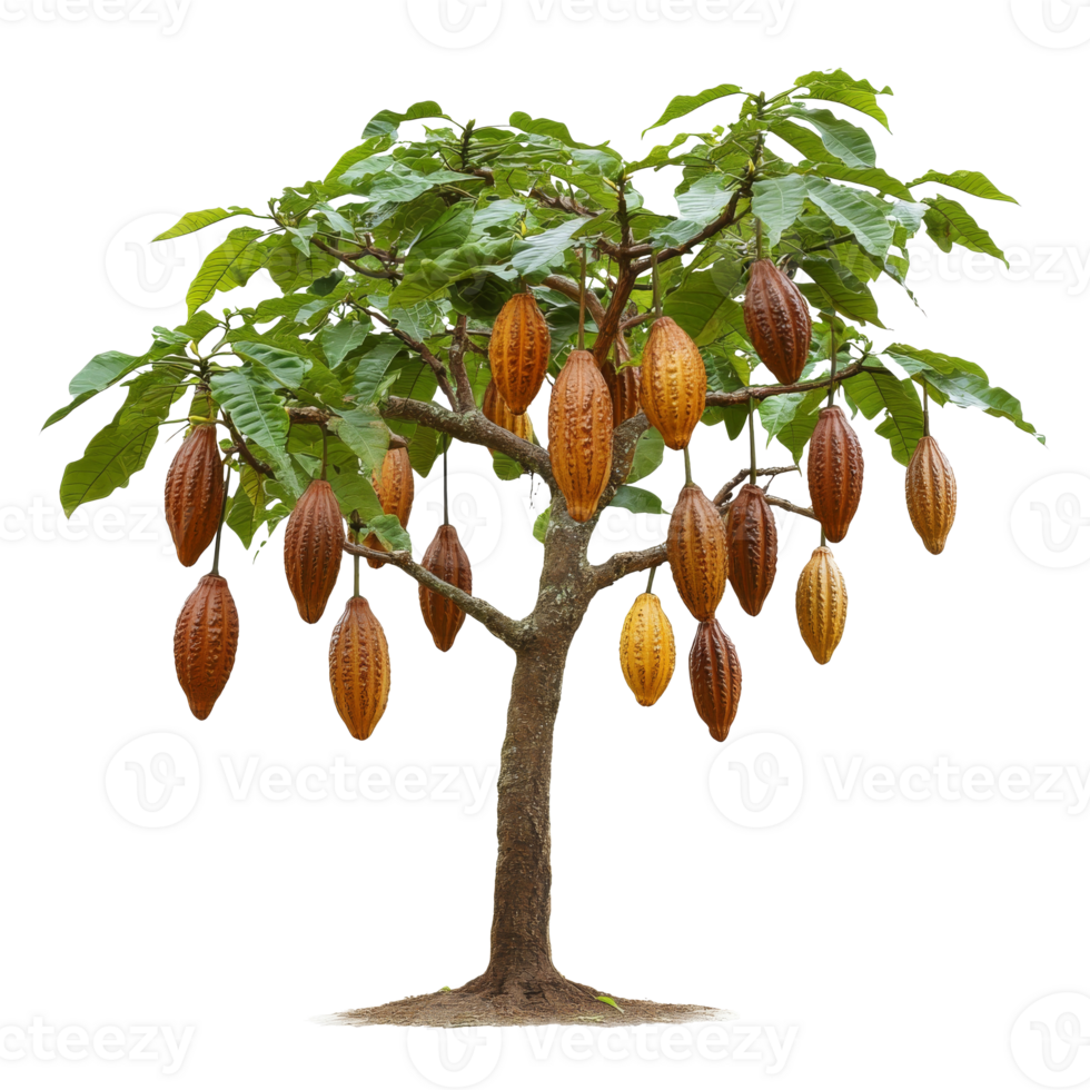 Cacao tree with ripe pods in a natural setting png