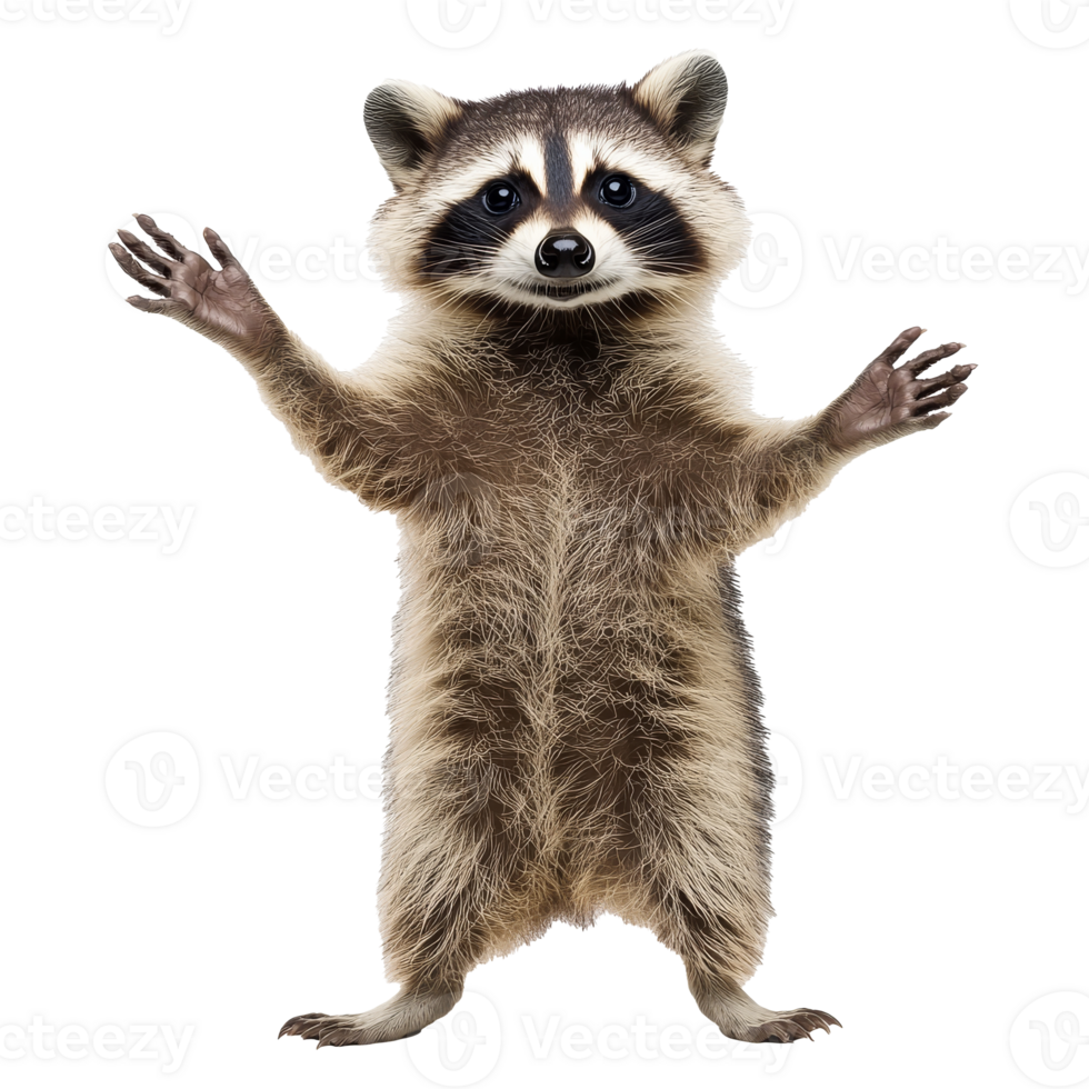 Raccoon playfully poses with raised paws png