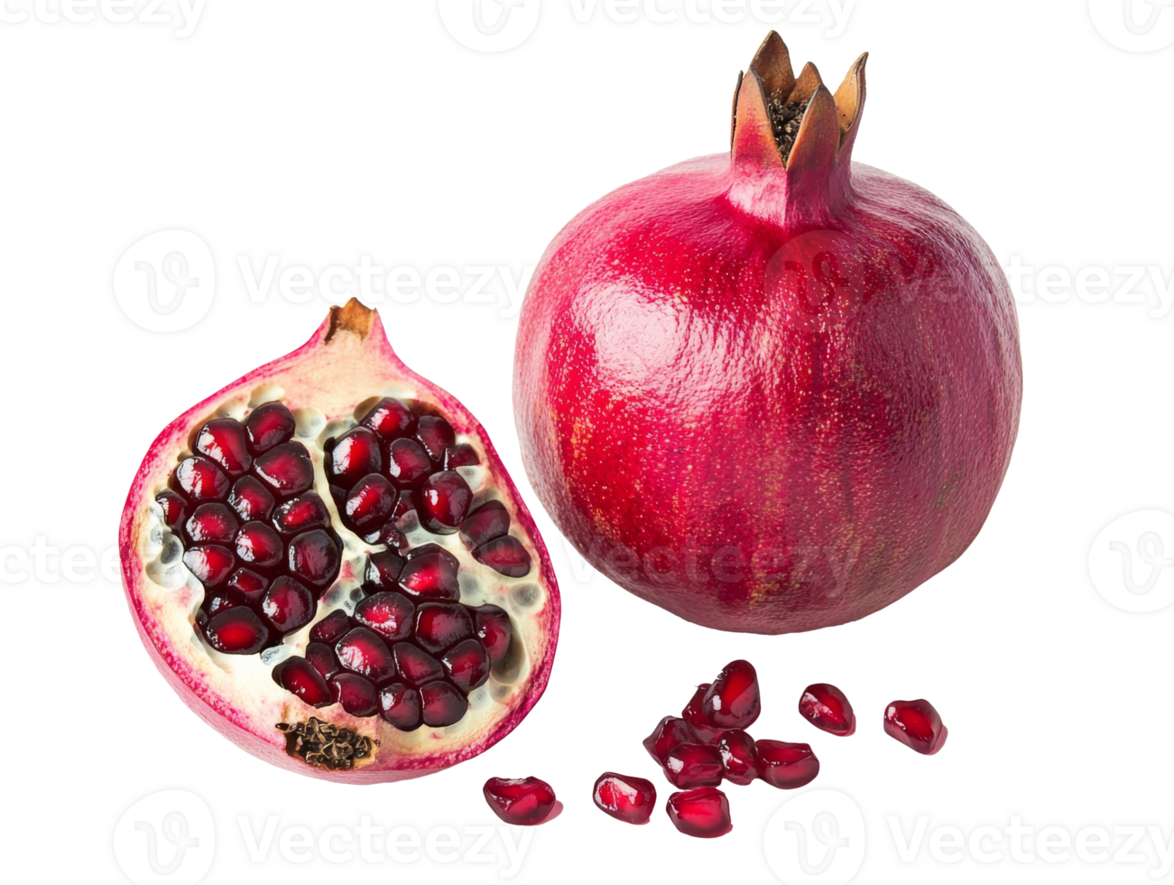 Pomegranate with seeds and cut section png