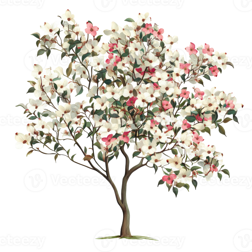 Dogwood tree with blooming pink and white flowers png