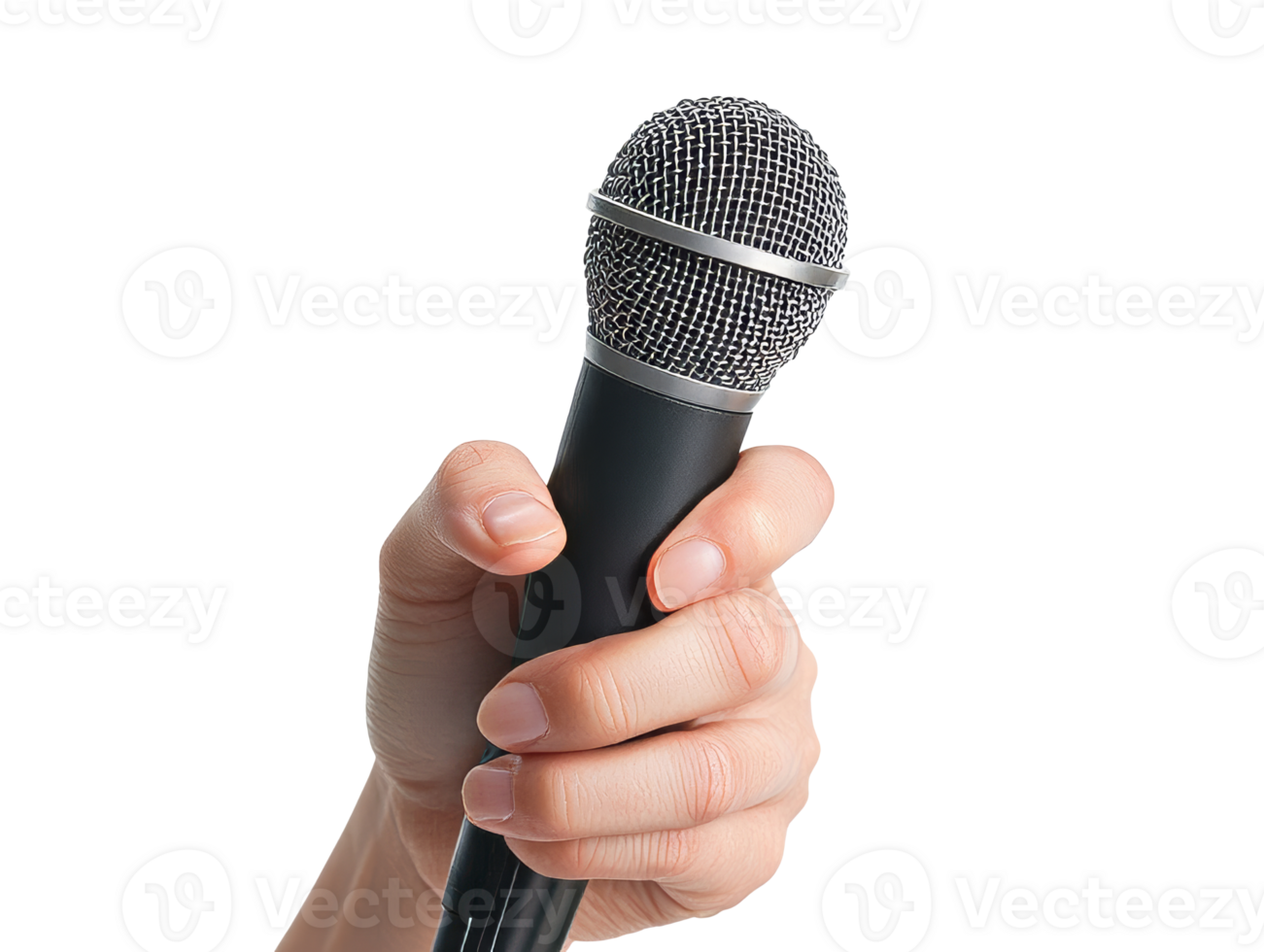 Holding a microphone in preparation for speaking png