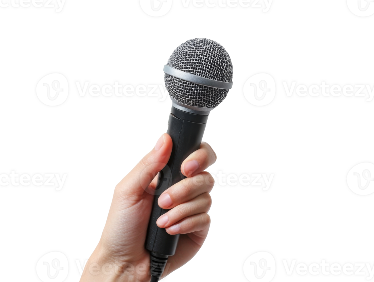 Hand holding a microphone during a performance png