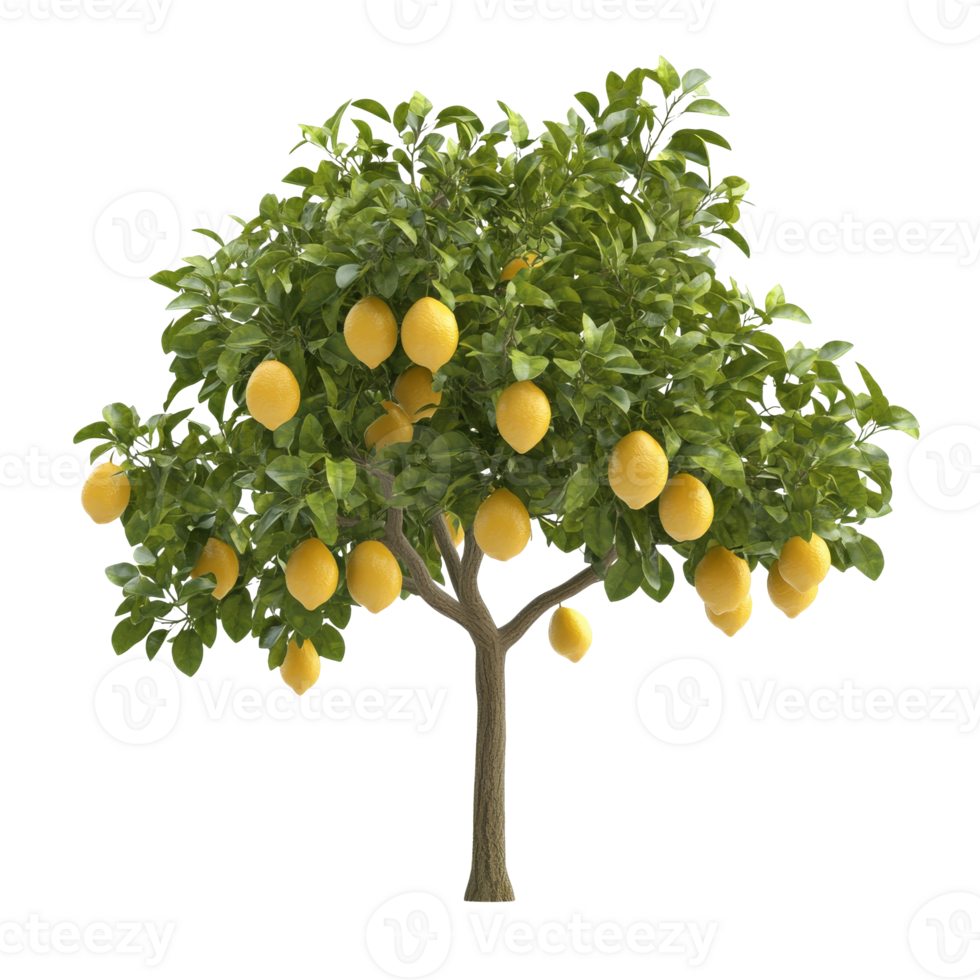 Lemon tree with ripe fruit in a sunny garden png