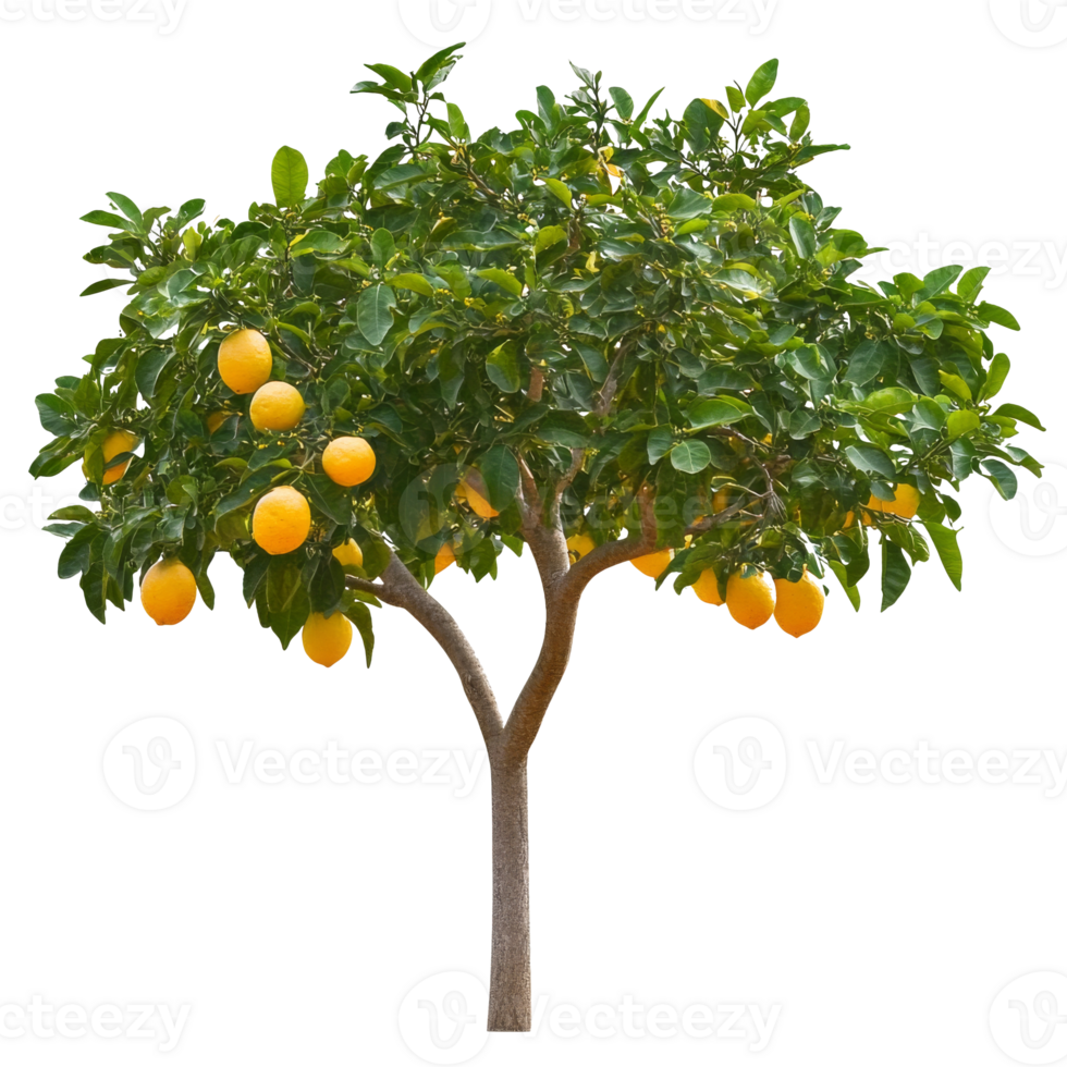 Lemon tree with ripe fruit in sunny garden png