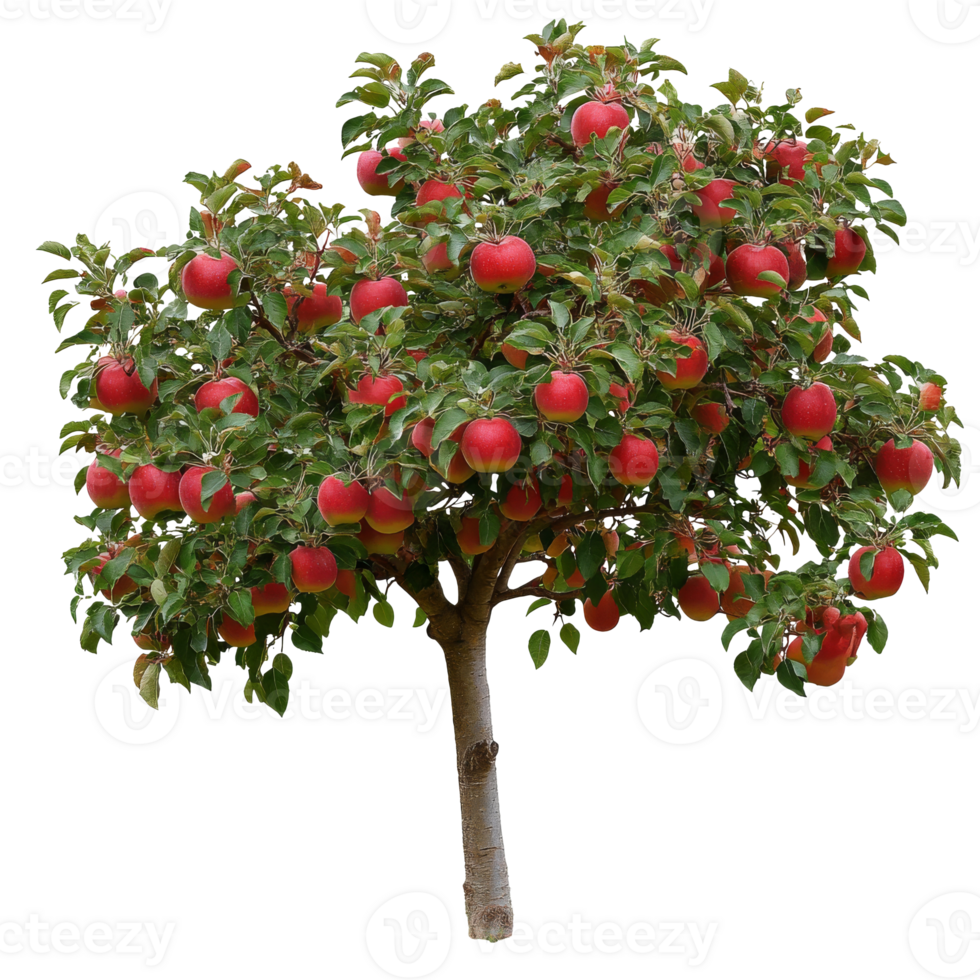 Apple tree with ripe fruit in a garden setting png