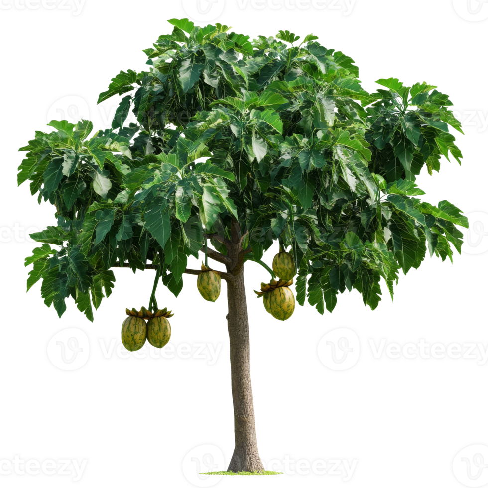 Papaya tree with ripe fruit in bright sunlight png