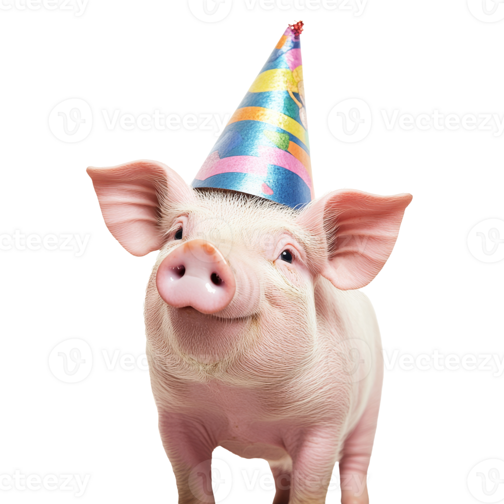Happy pig celebration with colorful party hat png