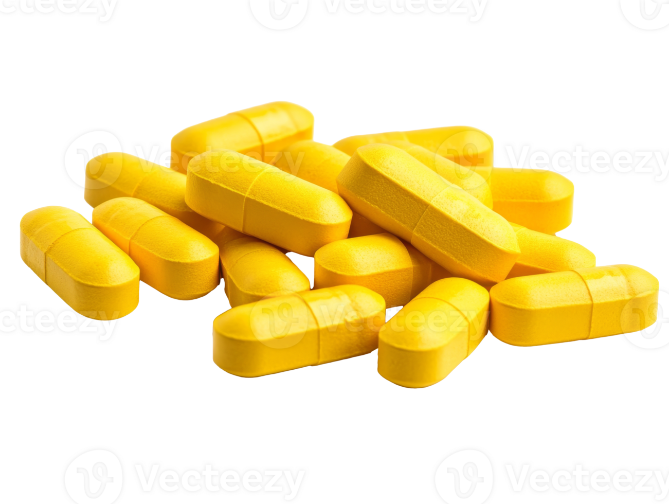 Yellow capsules on a white surface arranged neatly png