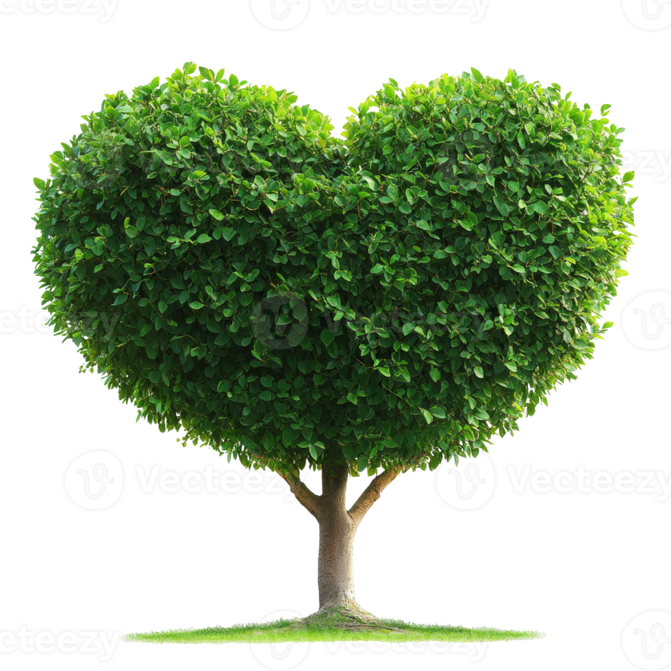 Heart shaped tree stands in a green meadow png