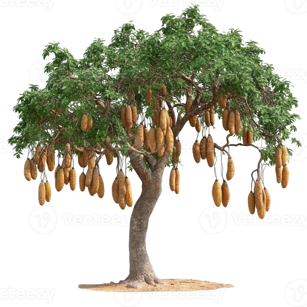Unique tree with large dangling fruits in nature png