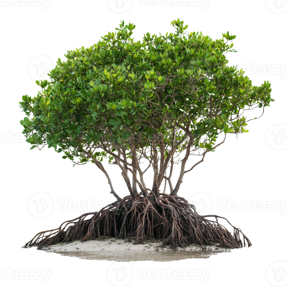Roots and foliage of a mangrove tree by the coast png