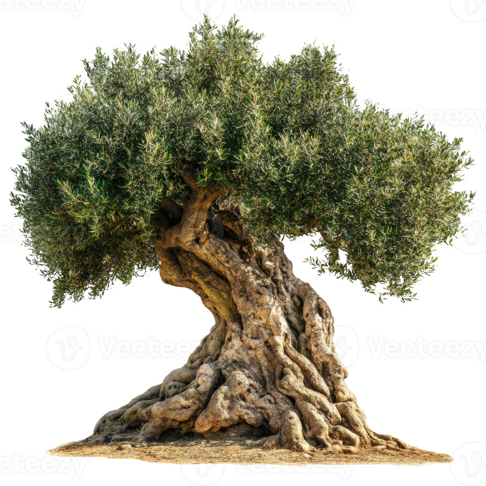 Twisted rooted olive tree in sunlight png