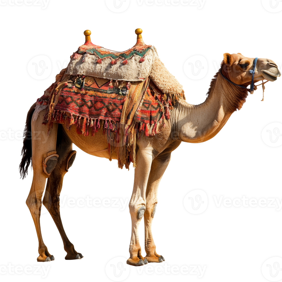 Camel walking across the desert at sunset png
