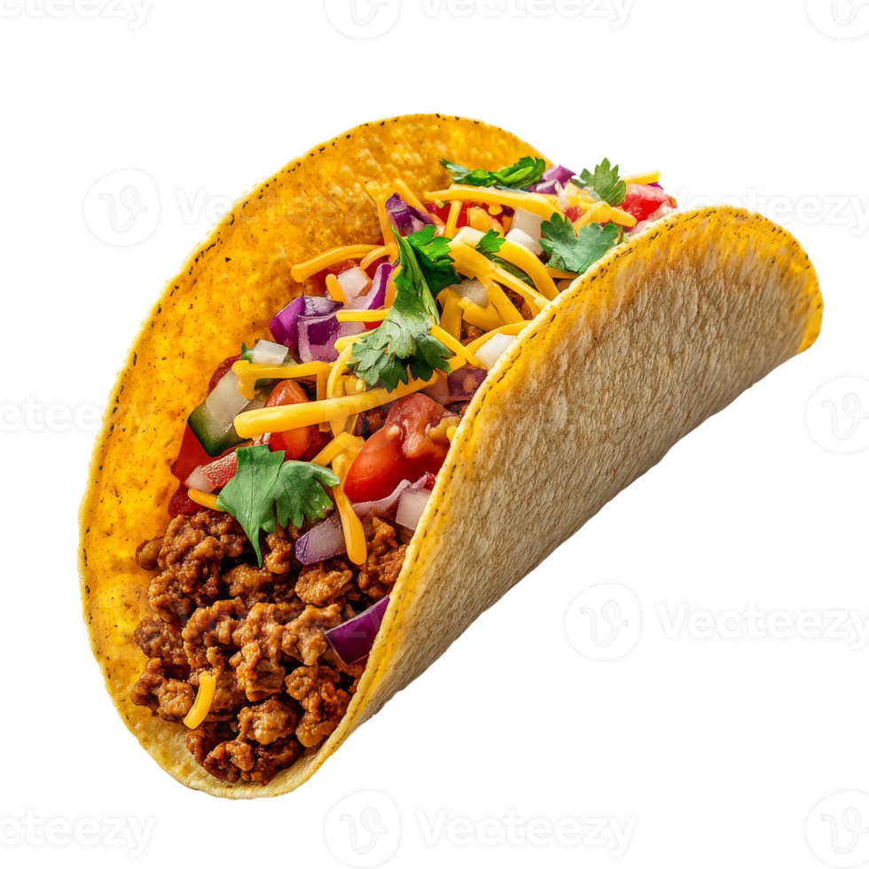 Tasty taco with seasoned meat toppings png