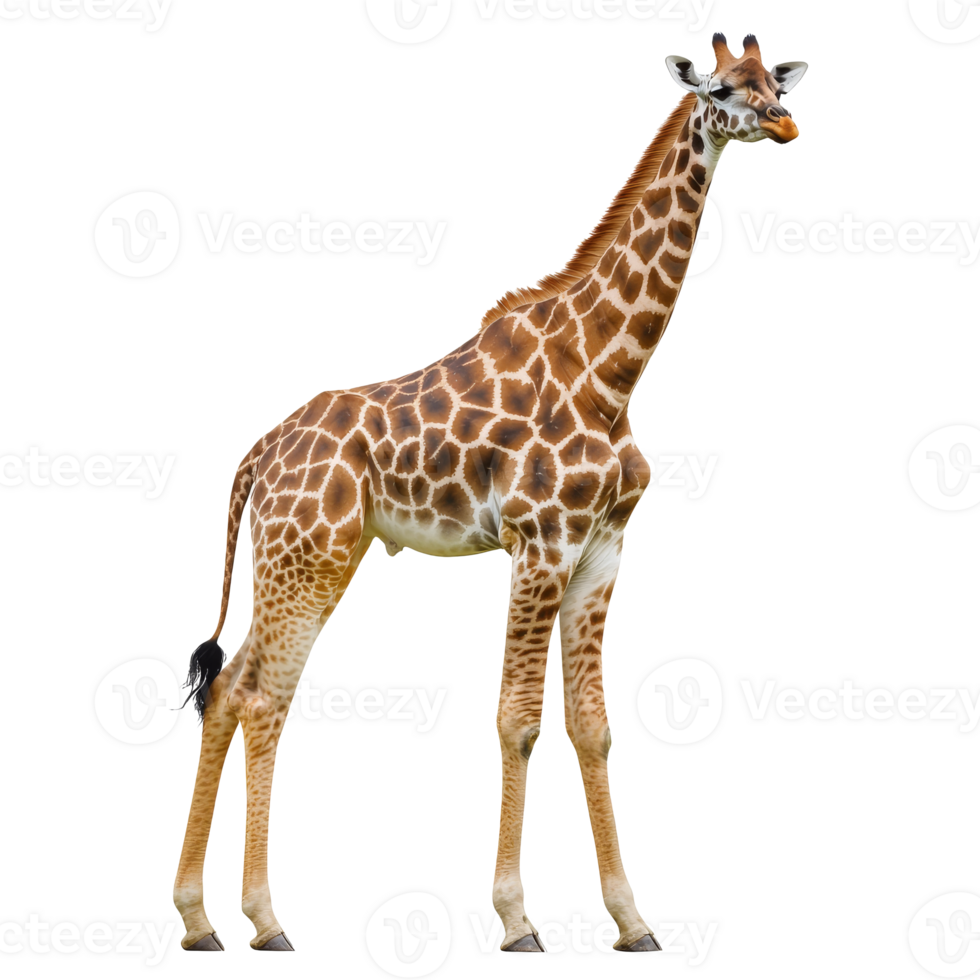 Giraffe standing gracefully in a natural setting png
