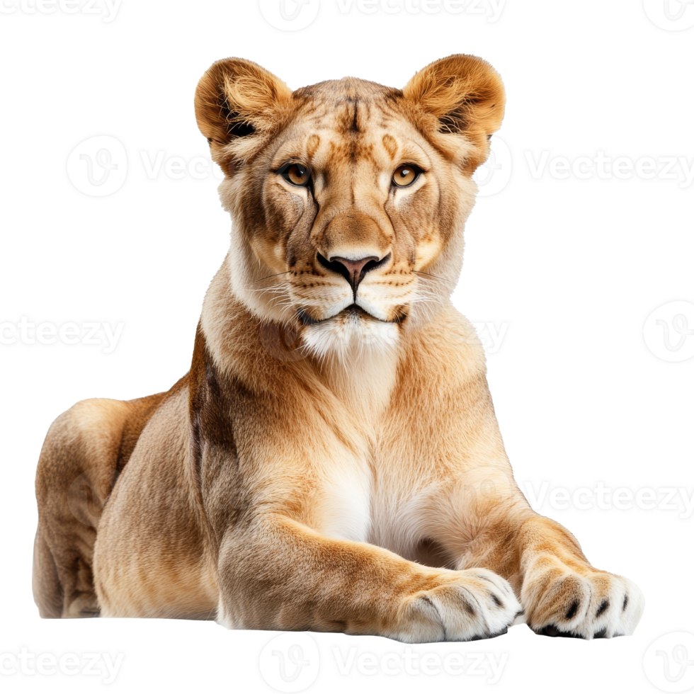 Lioness resting in a calm posture looking serene png