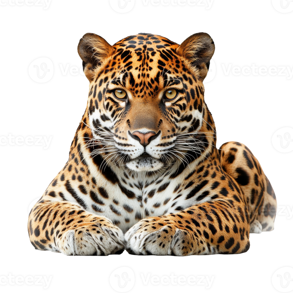 Laying leopard with striking fur patterns up close png