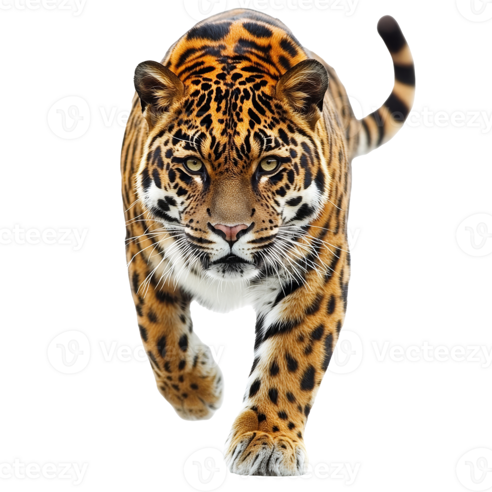 Tiger strides gracefully toward viewer png