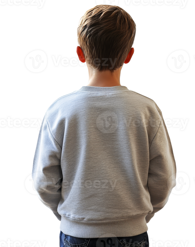 Young child wearing a gray sweatshirt from behind png