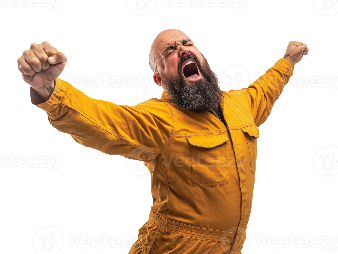 Man excitedly raises fists in joy png