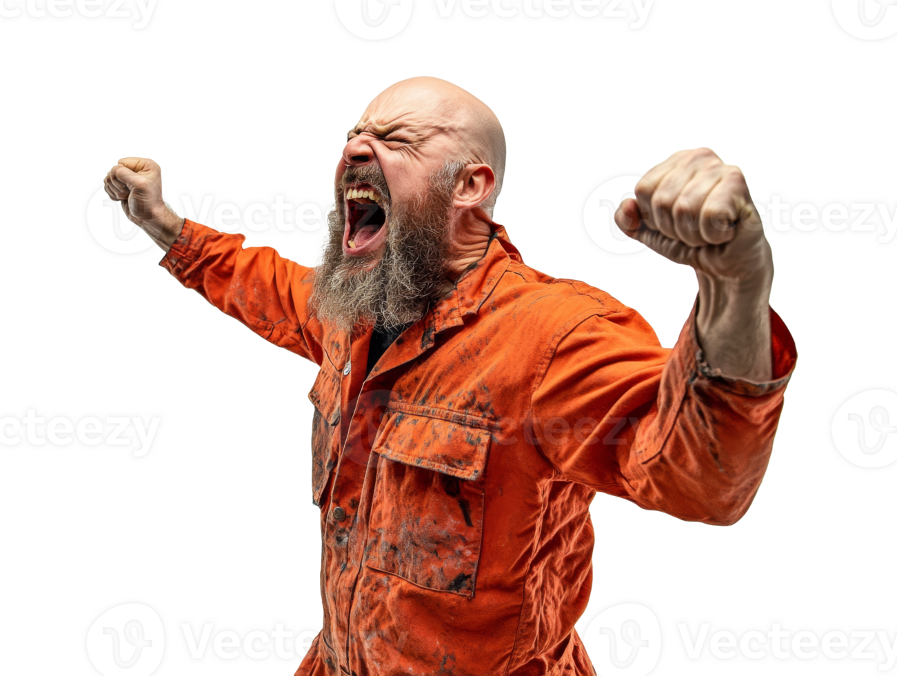 Man in orange jumpsuit expresses intense emotions png