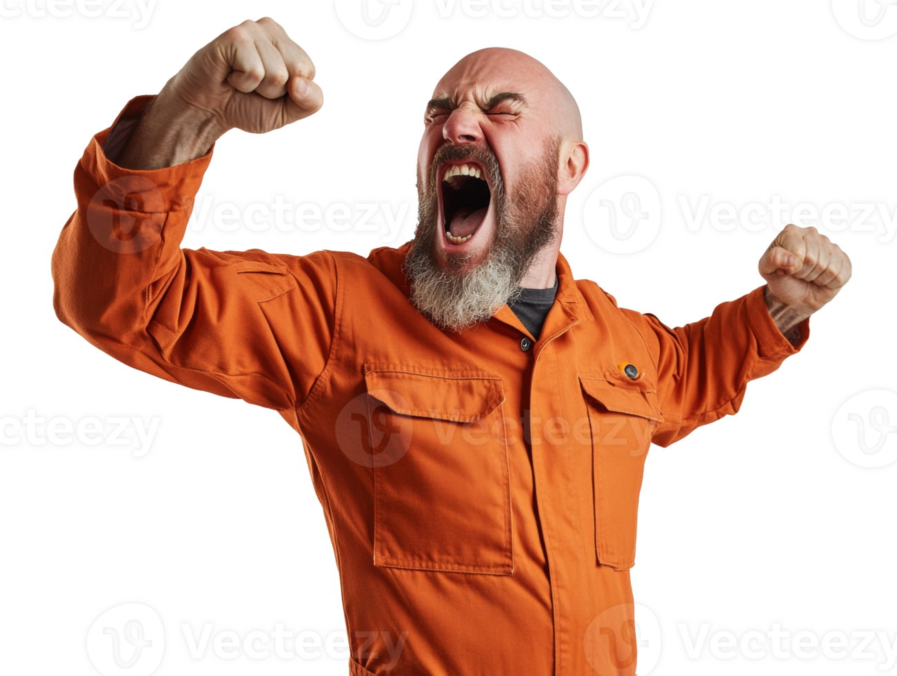Expressing emotion in a vibrant orange suit png