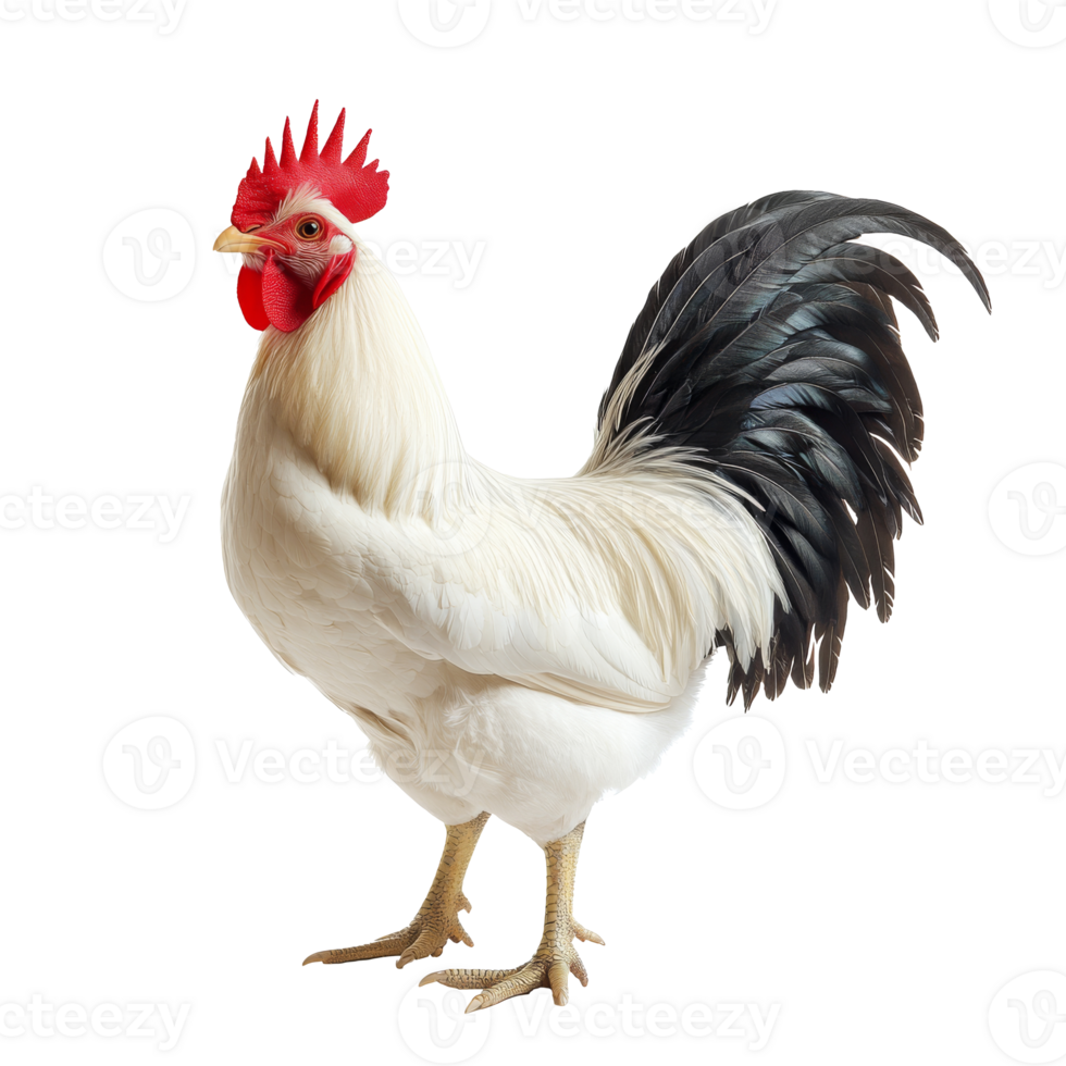 Majestic white rooster displaying vibrant feathers png