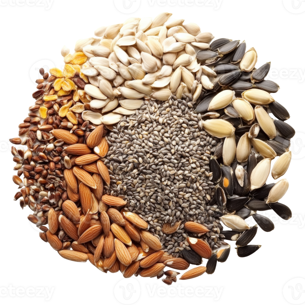 Diverse assortment of healthy seeds and nuts png
