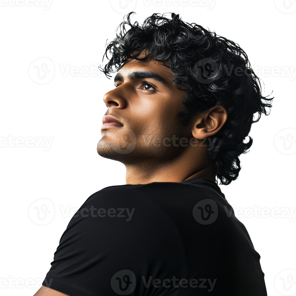 Young man with curly hair poses confidently png