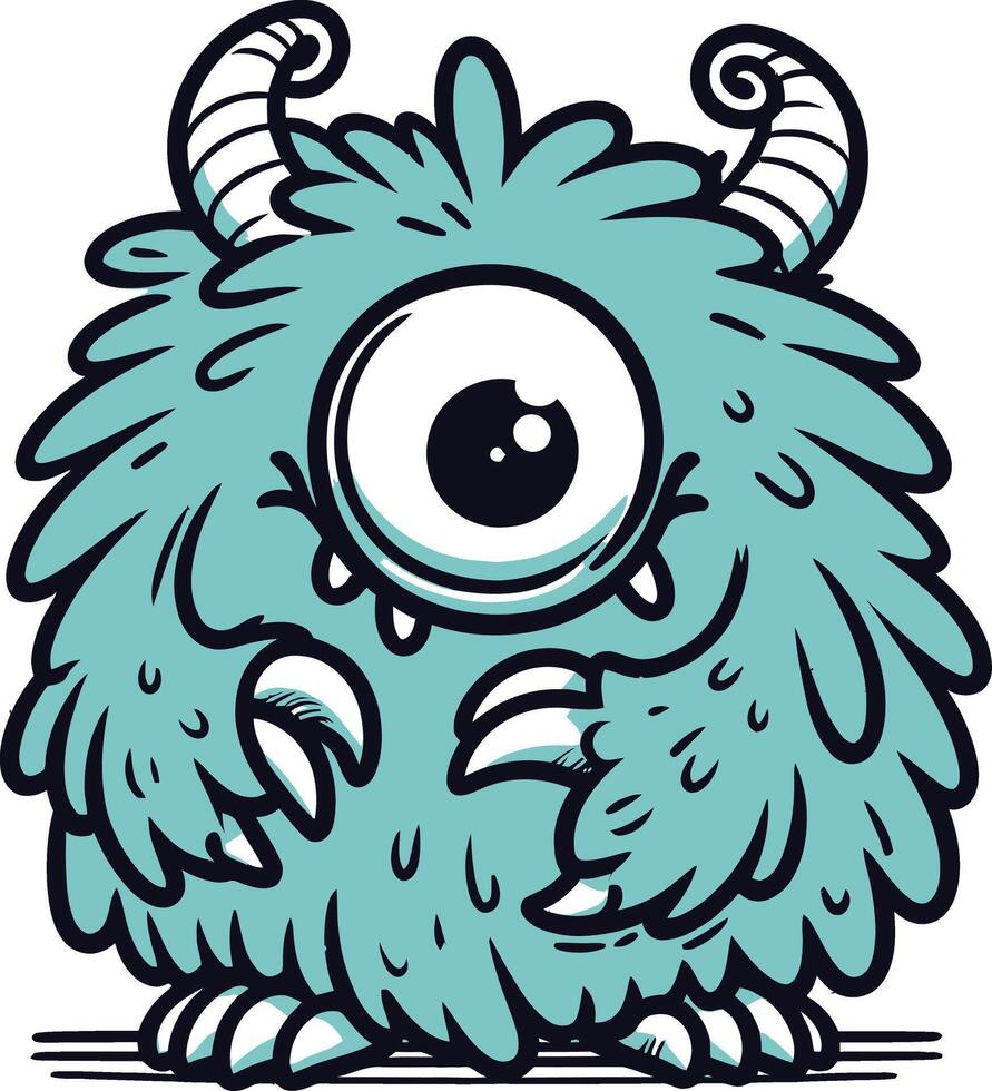 Cartoon blue monster with big eyes and big teeth vector