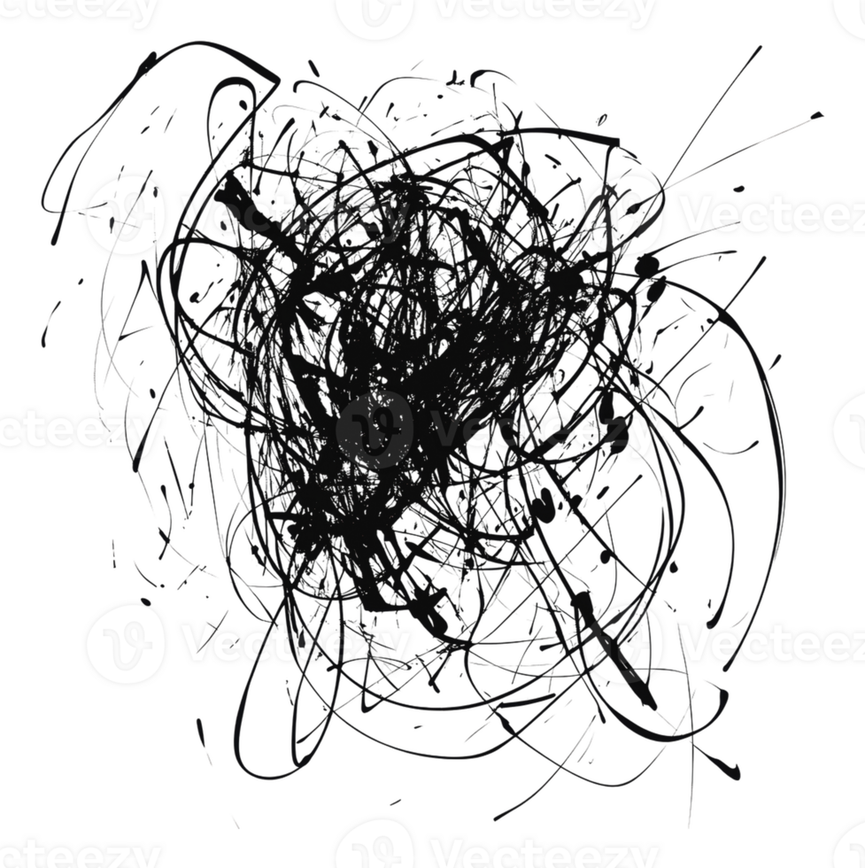 Abstract black ink lines create chaotic design png