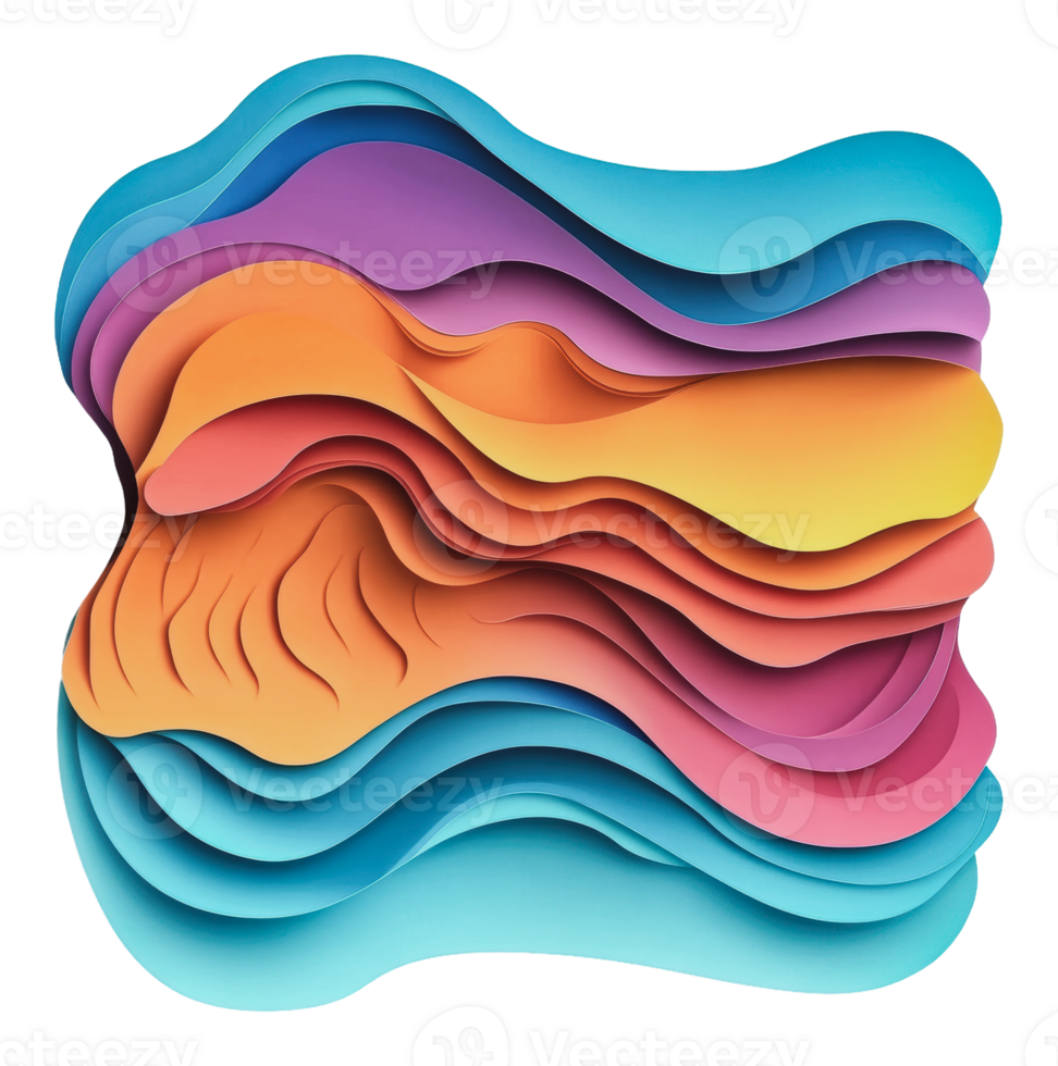 Colorful layered paper art with flowing shapes png