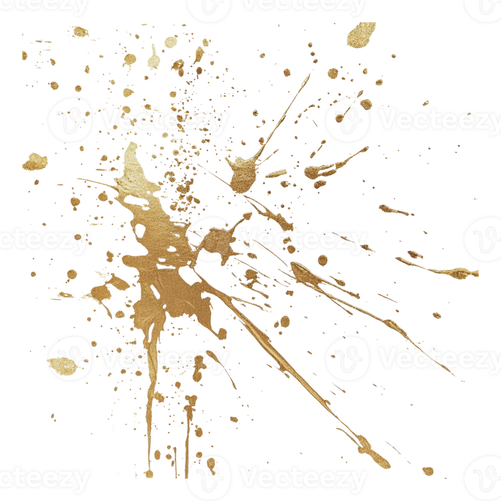 Gold paint splatters on white canvas png