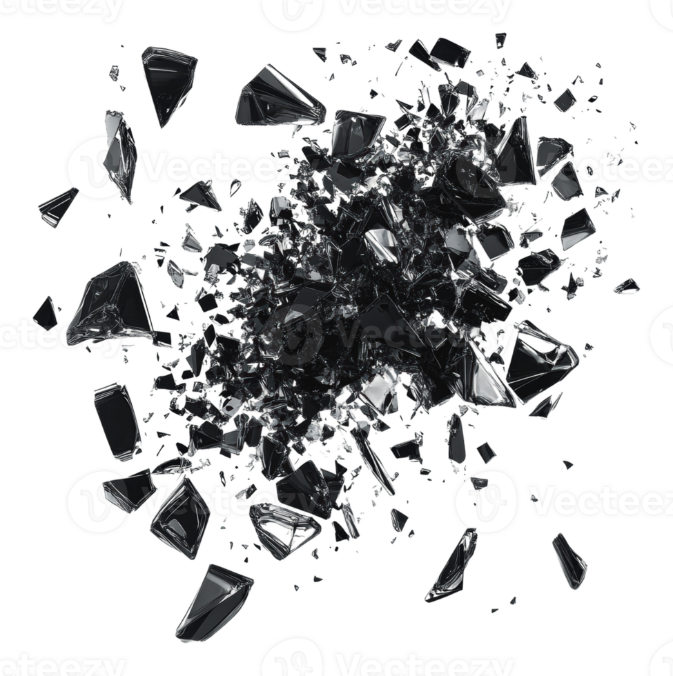 Black glass shards on white background png