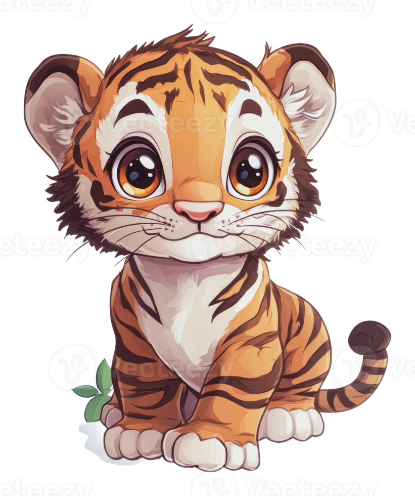 Cute cartoon baby tiger sitting with big eyes png