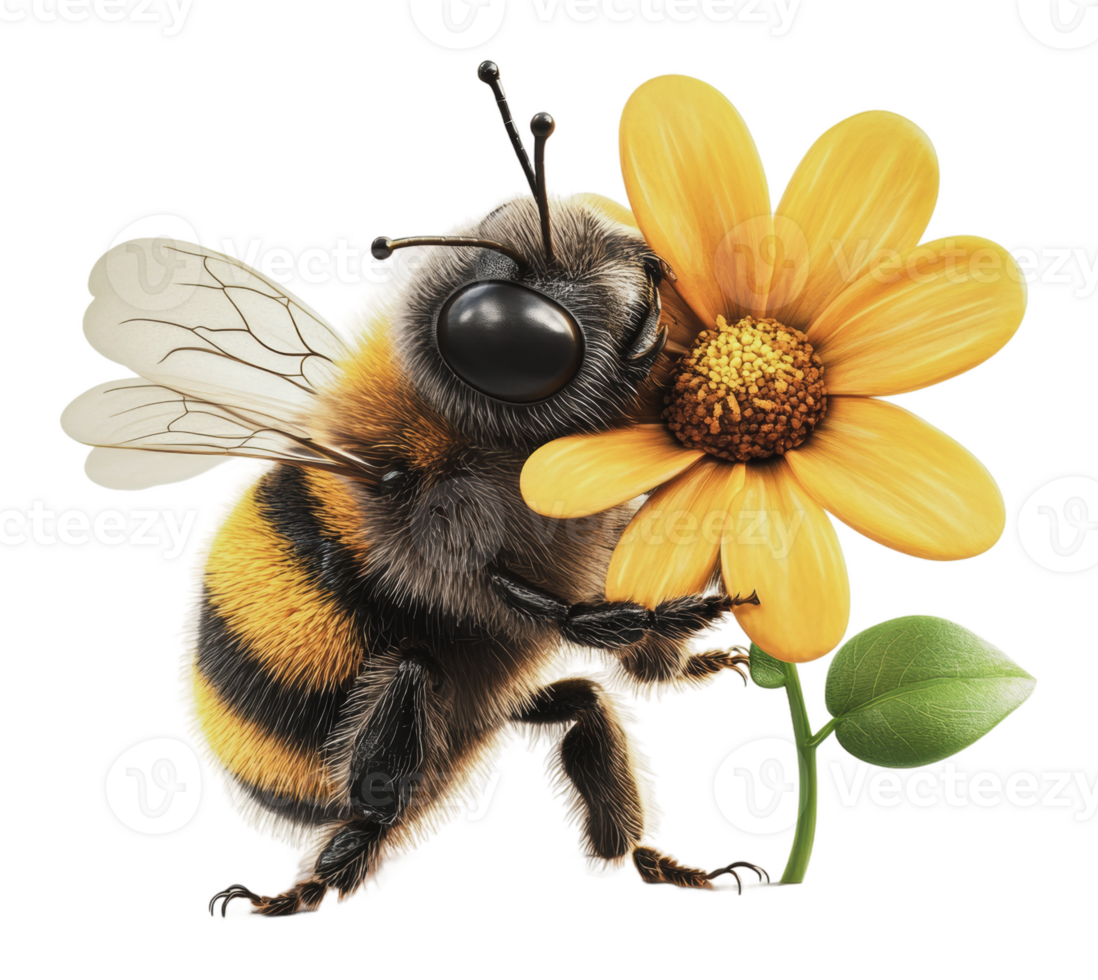Bee collecting nectar from a vibrant yellow flower png