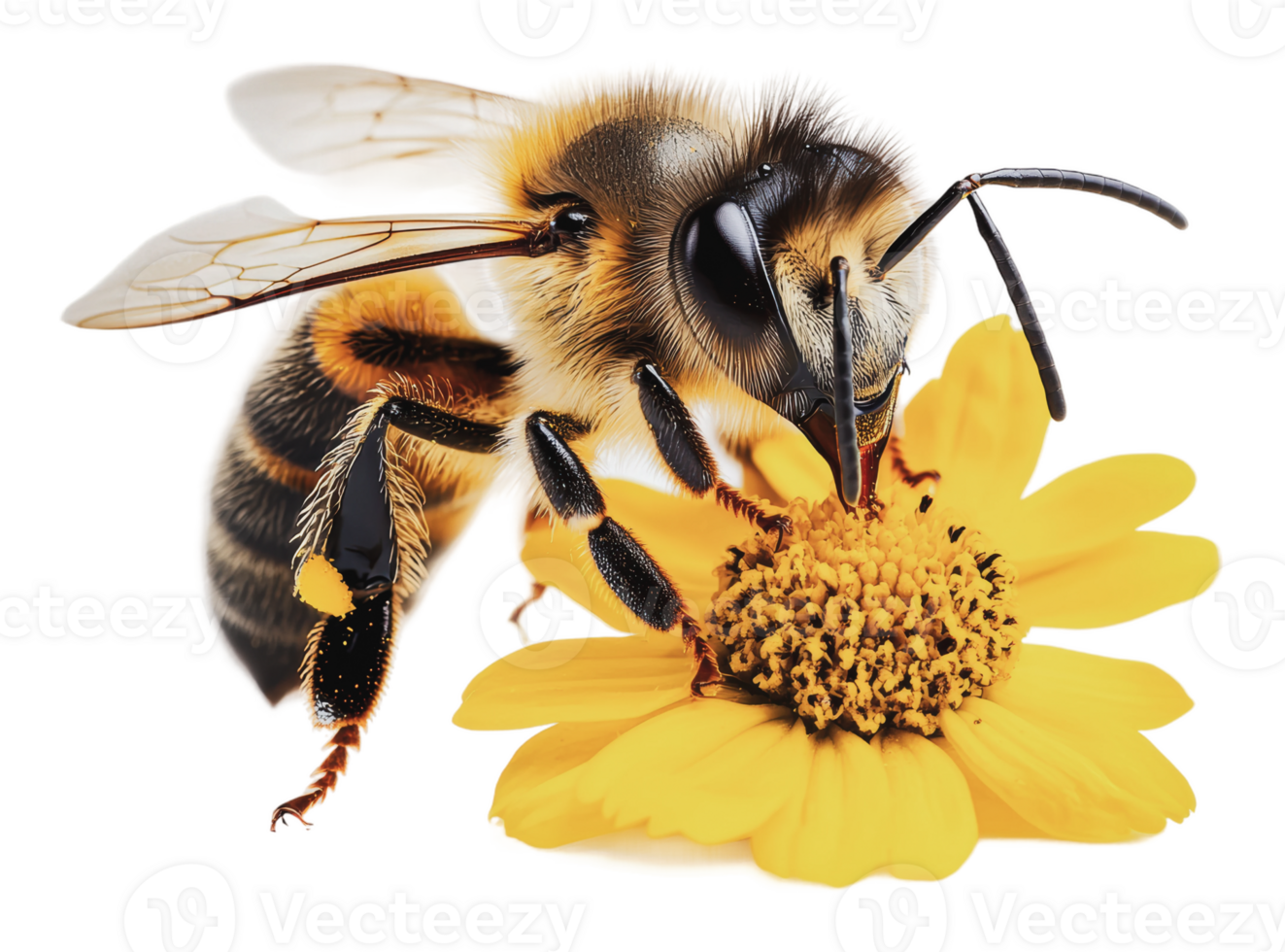 Bee on a yellow flower in spring png