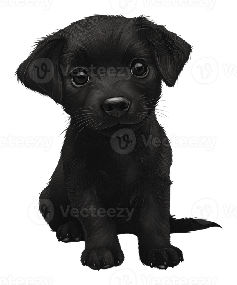 Cute black puppy sitting in a playful pose png