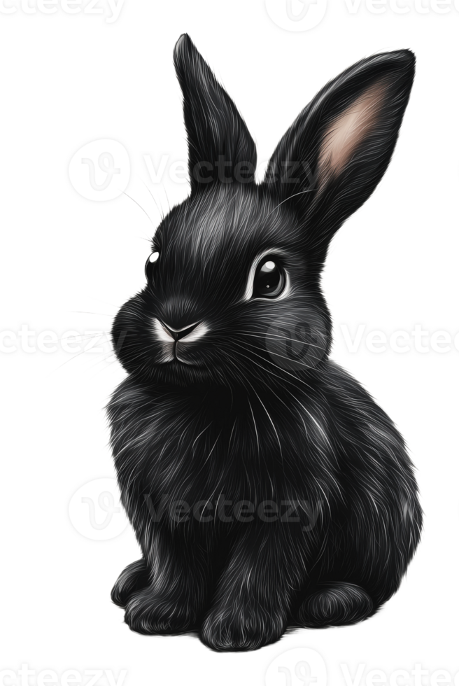Calm black rabbit on white backdrop png