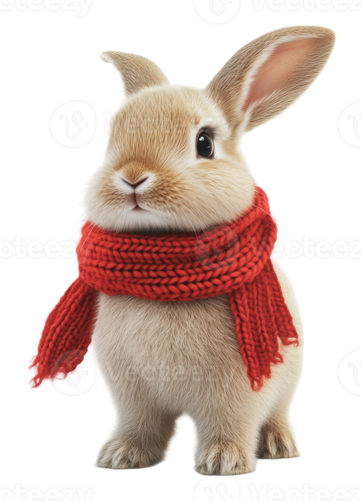 Cute bunny wearing a red scarf in a playful pose png