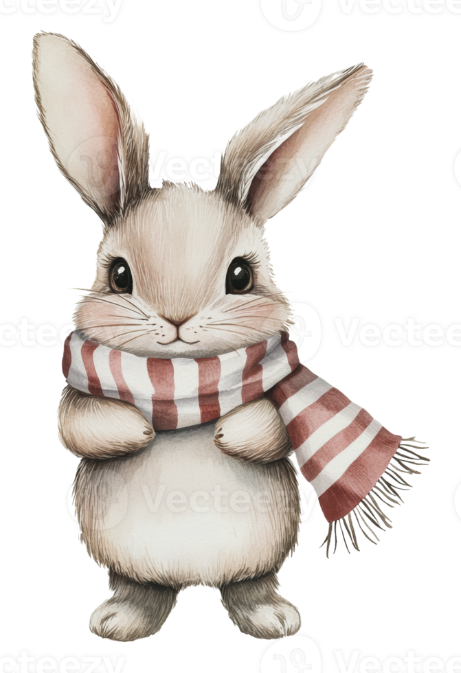 Rabbit wearing a striped scarf in a cheerful pose png