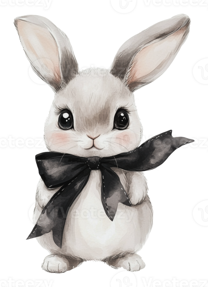 Rabbit in a black bowtie on light bg png