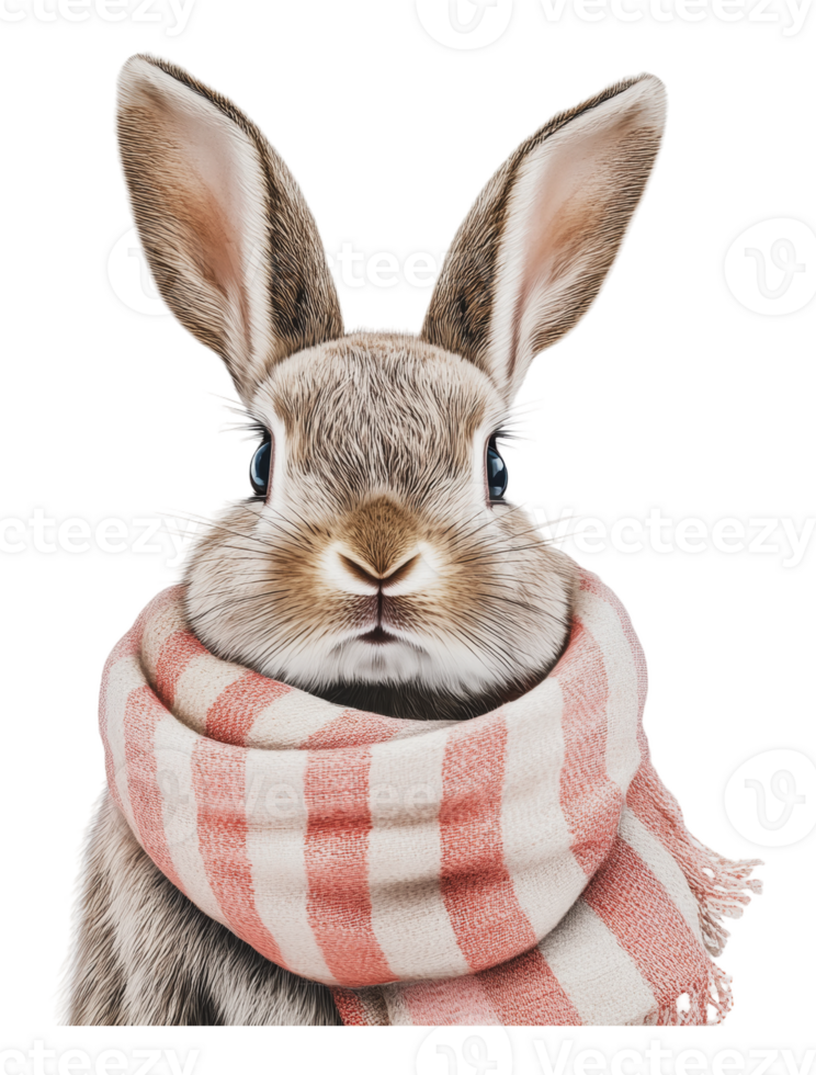 Whimsical rabbit with striped scarf png
