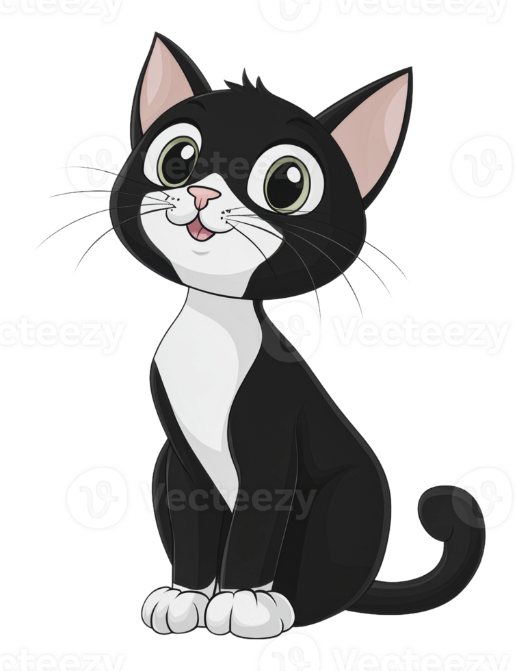 Cheerful cartoon cat sitting happily png