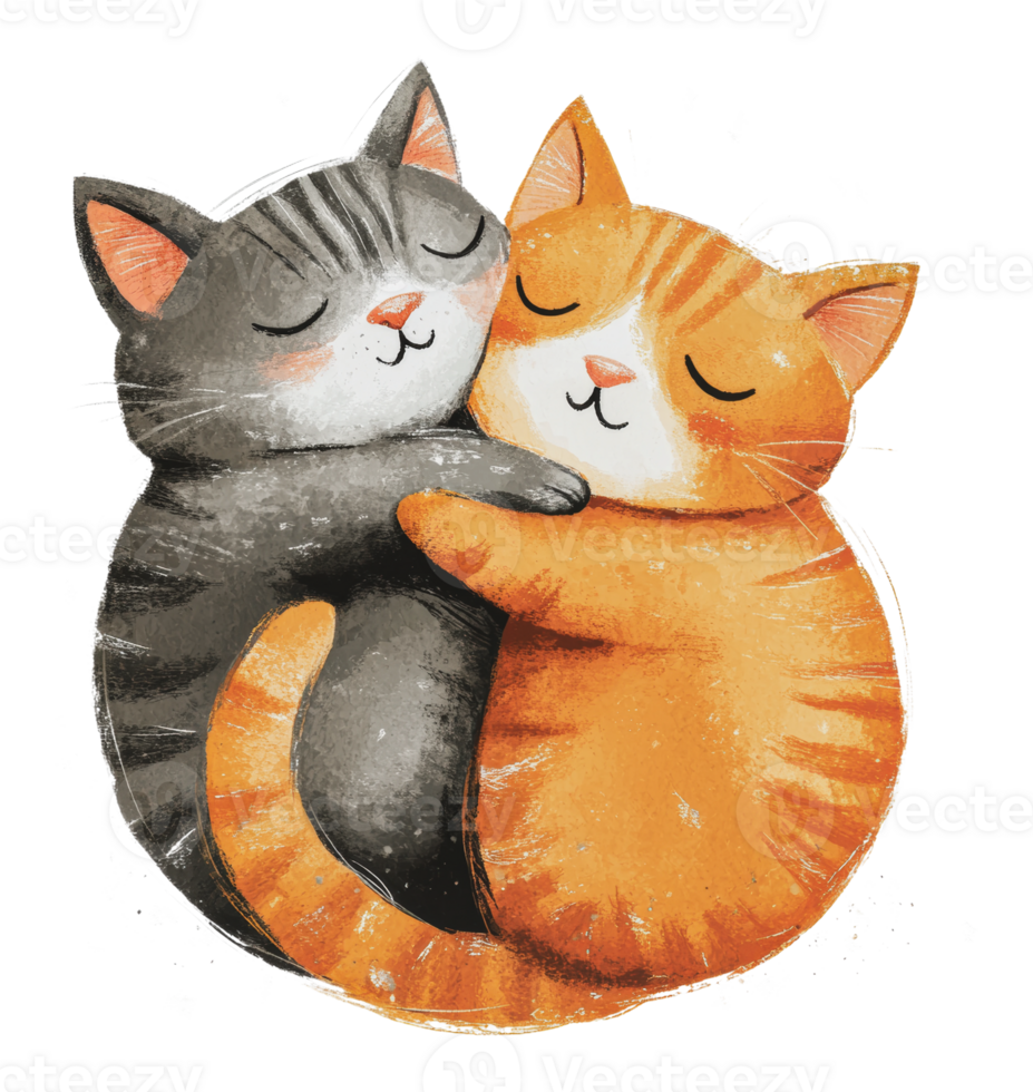 Two cats snuggling together in a cozy embrace png