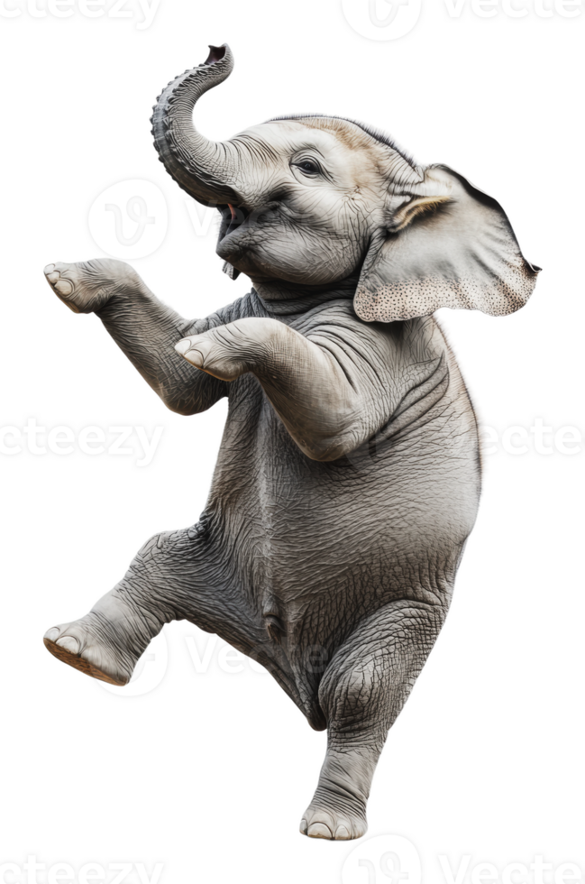 Young elephant joyfully balancing on its hind legs png