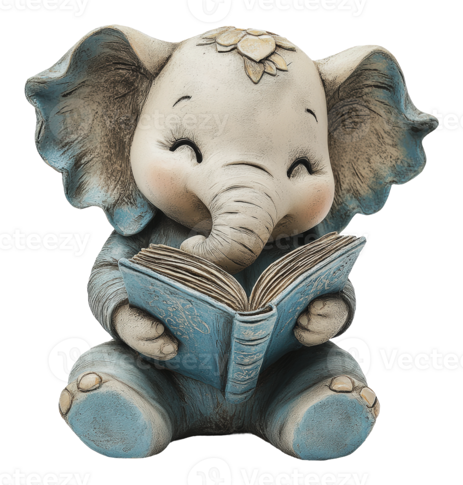 Cute elephant reading a book in a cozy setting png