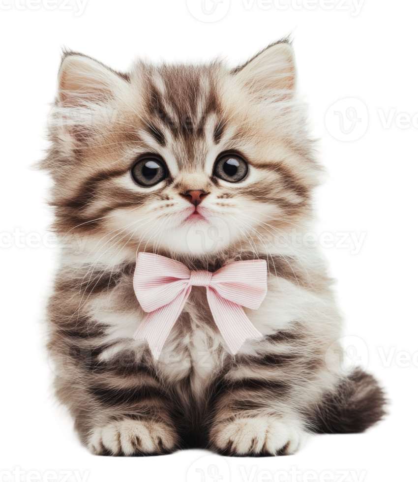 Adorable kitten with a pink bow indoors png
