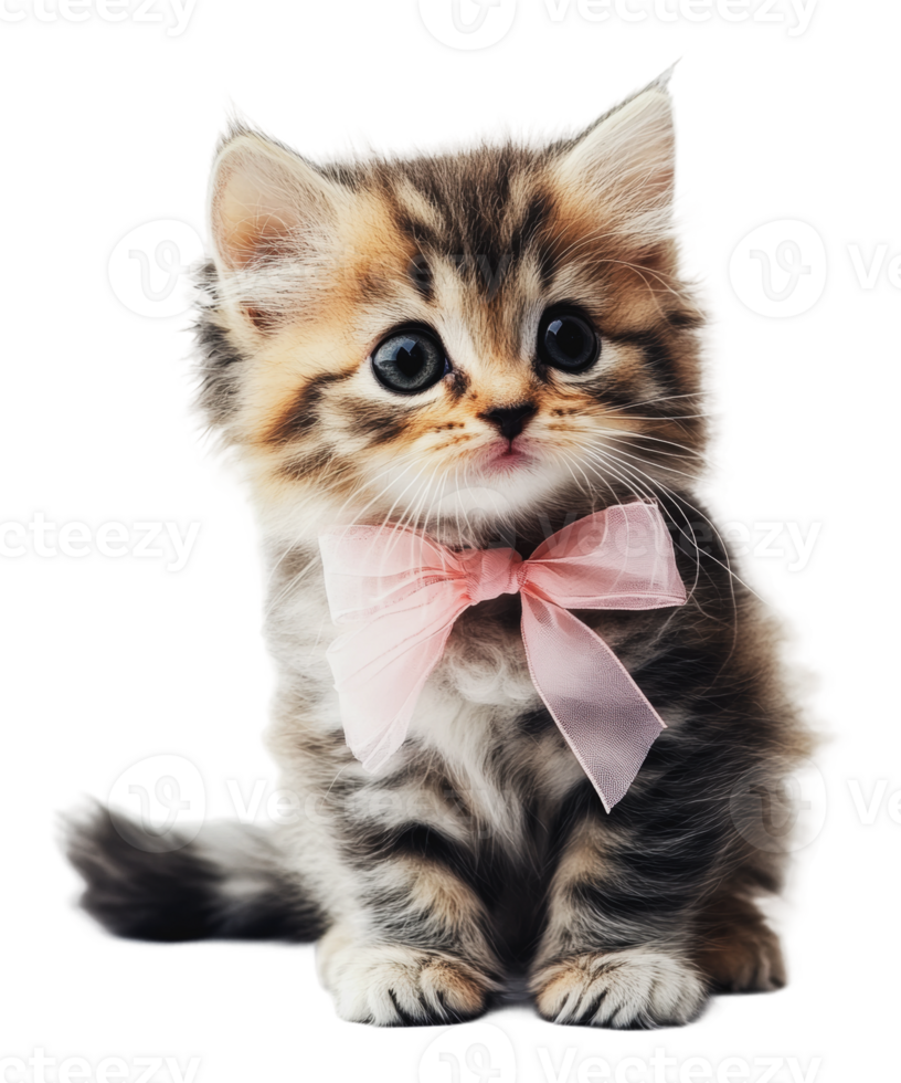 Cute kitten wearing a pink bow tie on display png